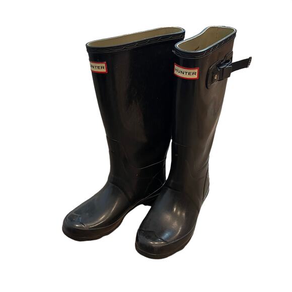 HUNTER Field Huntress Gloss Tall Rubber Boots Wellington Rainboots Size 7 Black - Picture 6 of 13